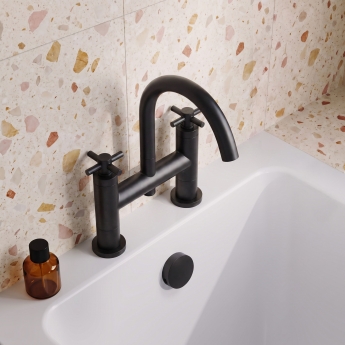Delphi Axiom Crosshead Matt Black Swivel Spout Pillar Mounted Bath Filler Tap | Product Image