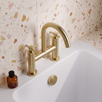 Delphi Axiom Crosshead Brushed Brass Swivel Spout Pillar Mounted Bath Filler Tap | Product Image