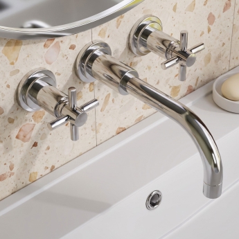 Delphi Axiom Crosshead Chrome 3-Hole Wall Mounted Basin Mixer Tap | Product Image