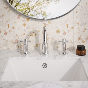 Delphi Axiom Crosshead Chrome 3-Hole Basin Mixer Tap (inc Pop-Up Waste) | Product Image