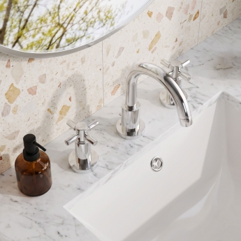 Delphi Axiom Crosshead Chrome 3-Hole Basin Mixer Tap (inc Pop-Up Waste) | Product Image
