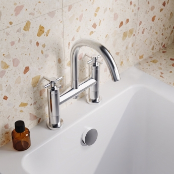 Delphi Axiom Crosshead Chrome Swivel Spout Pillar Mounted Bath Filler Tap | Product Image