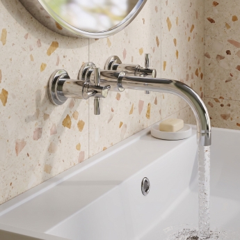 Delphi Axiom Crosshead Chrome 3-Hole Wall Mounted Basin Mixer Tap | Product Image