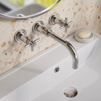 Delphi Axiom Crosshead Chrome 3-Hole Wall Mounted Basin Mixer Tap | Product Image