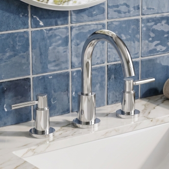 Delphi Axiom Dual Lever Chrome 3-Hole Basin Mixer Tap (inc Pop-Up Waste) | Product Image