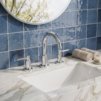 Delphi Axiom Dual Lever Chrome 3-Hole Basin Mixer Tap (inc Pop-Up Waste) | Product Image