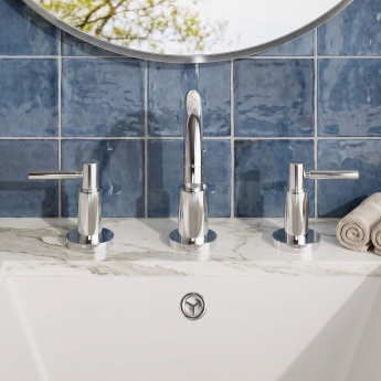 Delphi Axiom Dual Lever Chrome 3-Hole Basin Mixer Tap (inc Pop-Up Waste) | Product Image