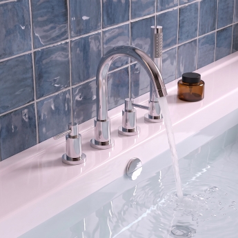 Delphi Axiom Dual Lever Chrome 4-Hole Deck Mounted Bath Shower Mixer Tap (inc Kit) | Product Image