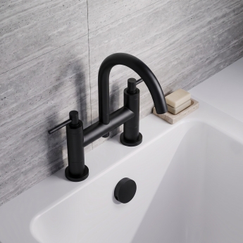 Delphi Axiom Dual Lever Matt Black Swivel Spout Pillar Mounted Bath Filler Tap | Product Image