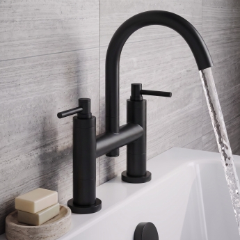 Delphi Axiom Dual Lever Matt Black Swivel Spout Pillar Mounted Bath Filler Tap | Product Image