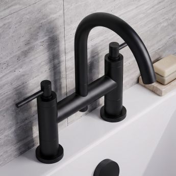 Delphi Axiom Dual Lever Matt Black Swivel Spout Pillar Mounted Bath Filler Tap | Product Image