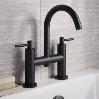 Delphi Axiom Dual Lever Matt Black Swivel Spout Pillar Mounted Bath Filler Tap | Product Image