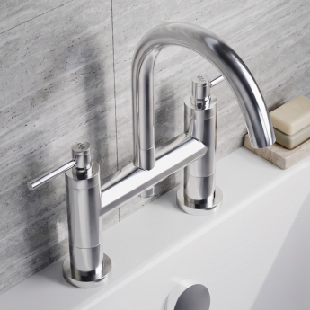 Delphi Axiom Dual Lever Chrome Swivel Spout Pillar Mounted Bath Filler Tap | Product Image
