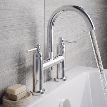 Delphi Axiom Dual Lever Chrome Swivel Spout Pillar Mounted Bath Filler Tap | Product Image
