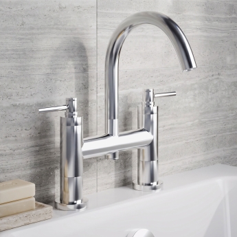 Delphi Axiom Dual Lever Chrome Swivel Spout Pillar Mounted Bath Filler Tap | Product Image