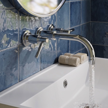 Delphi Axiom Dual Lever Chrome 3-Hole Wall Mounted Basin Mixer Tap | Product Image