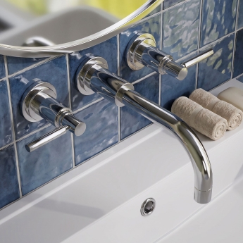 Delphi Axiom Dual Lever Chrome 3-Hole Wall Mounted Basin Mixer Tap | Product Image