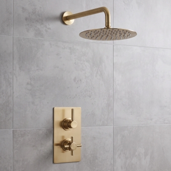 Delphi Axiom Lever Brushed Brass Dual Concealed Shower Set with Fixed Head | Product Image