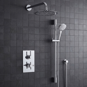 Delphi Axiom Lever Chrome Dual Concealed Shower Set with Large Drencher Head and Slide Rail Kit | Product Image
