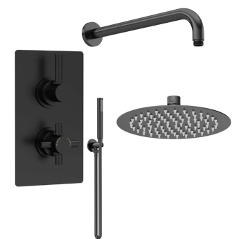 Delphi Axiom Lever Matt Black Dual Concealed Shower Set with Fixed Head and Handset | Product Image