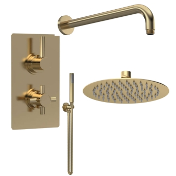 Delphi Axiom Lever Brushed Brass Dual Concealed Shower Set with Fixed Head and Handset | Product Image