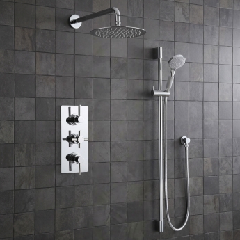 Delphi Axiom Lever Chrome Triple Concealed Shower Set with Large Drencher Head and Slide Rail Kit | Product Image