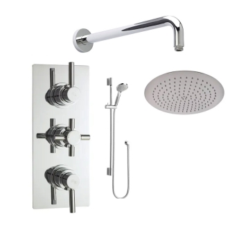 Delphi Axiom Lever Chrome Triple Concealed Shower Set with Large Drencher Head and Slide Rail Kit | Product Image