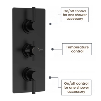 Delphi Axiom Lever Matt Black Triple Concealed Shower Set with Fixed Head and Handset | Product Image