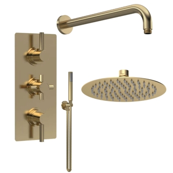 Delphi Axiom Lever Brushed Brass Triple Concealed Shower Set with Fixed Head and Handset | Product Image