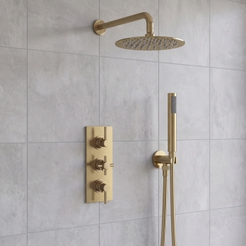 Delphi Axiom Lever Brushed Brass Triple Concealed Shower Set with Fixed Head and Handset | Product Image