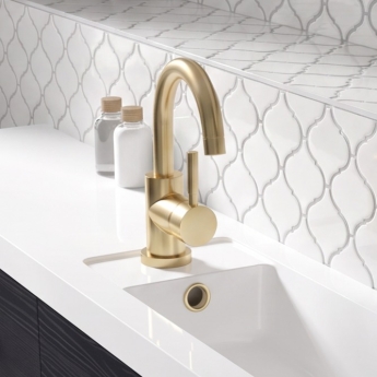 Delphi Axiom Lever Brushed Brass Side Lever Mono Basin Mixer Tap (inc Press Top Waste) | Product Image