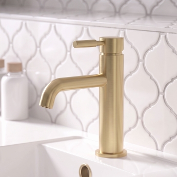 Delphi Axiom Lever Brushed Brass Single Lever Mono Basin Mixer Tap (inc Press Top Waste) | Product Image