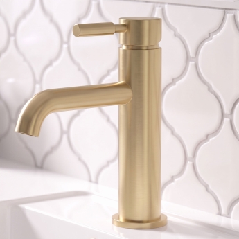 Delphi Axiom Lever Brushed Brass Single Lever Mono Basin Mixer Tap (inc Press Top Waste) | Product Image