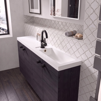 Delphi Axiom Lever Matt Black Side Lever Mono Basin Mixer Tap (inc Press Top Waste) | Product Image