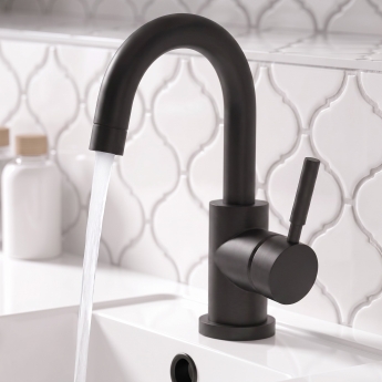 Delphi Axiom Lever Matt Black Side Lever Mono Basin Mixer Tap (inc Press Top Waste) | Product Image