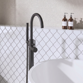 Delphi Axiom Lever Matt Black Floor Standing Bath Shower Mixer Tap (inc Kit) | Product Image