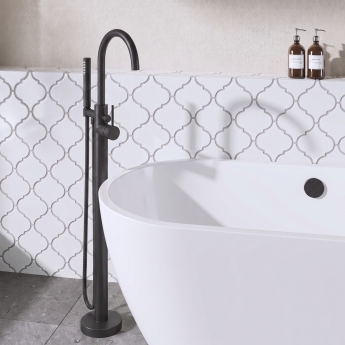 Delphi Axiom Lever Matt Black Floor Standing Bath Shower Mixer Tap (inc Kit) | Product Image