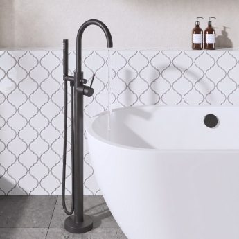 Delphi Axiom Lever Matt Black Floor Standing Bath Shower Mixer Tap (inc Kit) | Product Image