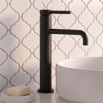 Delphi Axiom Lever Matt Black Swivel Spout High Rise Tall Basin Mixer Tap | Product Image