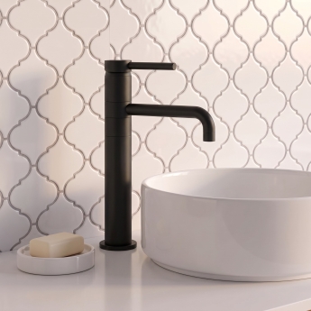 Delphi Axiom Lever Matt Black Swivel Spout High Rise Tall Basin Mixer Tap | Product Image