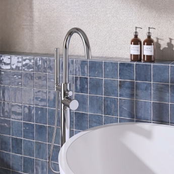 Delphi Axiom Lever Chrome Floor Standing Thermostatic Bath Shower Mixer Tap (inc Kit) | Product Image