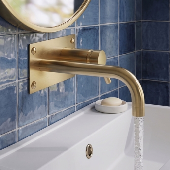 Delphi Axiom Lever Brushed Brass Wall Mounted Basin/Bath Filler Tap | Product Image