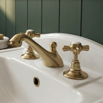 Delphi Belgravia Brushed Brass 3-Hole Basin Mixer Tap with Pop-Up Waste | Product Image