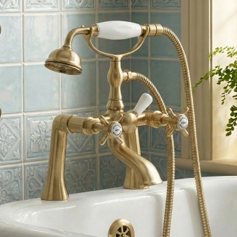 Delphi Belgravia Brushed Brass Pillar Mounted Bath Shower Mixer Tap | Product Image