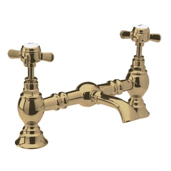 Delphi Belgravia Brushed Brass Luxury Bridge 2-Hole Basin Mixer Tap | Product Image