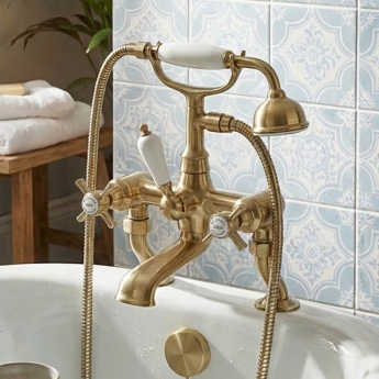 Delphi Belgravia Brushed Brass Luxury Cranked Bath Shower Mixer Tap | Product Image