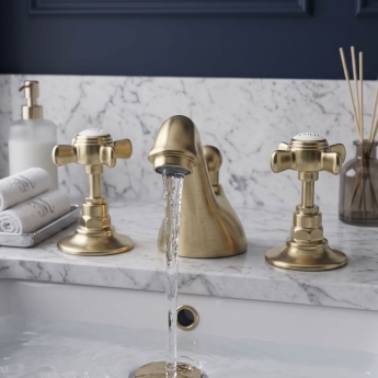 Delphi Belgravia Brushed Brass 3-Hole Basin Mixer Tap with Pop-Up Waste | Product Image