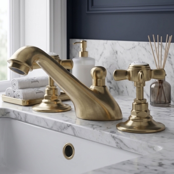 Delphi Belgravia Brushed Brass 3-Hole Basin Mixer Tap with Pop-Up Waste | Product Image