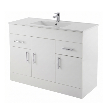 Delphi Berg Gloss White 1000mm 3-Door and 2-Drawer Floor Standing Vanity Unit (inc Basin) | Product Image
