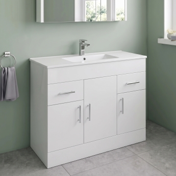 Delphi Berg Gloss White 1000mm 3-Door and 2-Drawer Floor Standing Vanity Unit (inc Basin) | Product Image